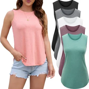 Tank Top for Women 2025 Summer 3/5 Pack Sleeveless Loose Fit Round Neck Flowy Casual Shirts with Curved Hem Outfits