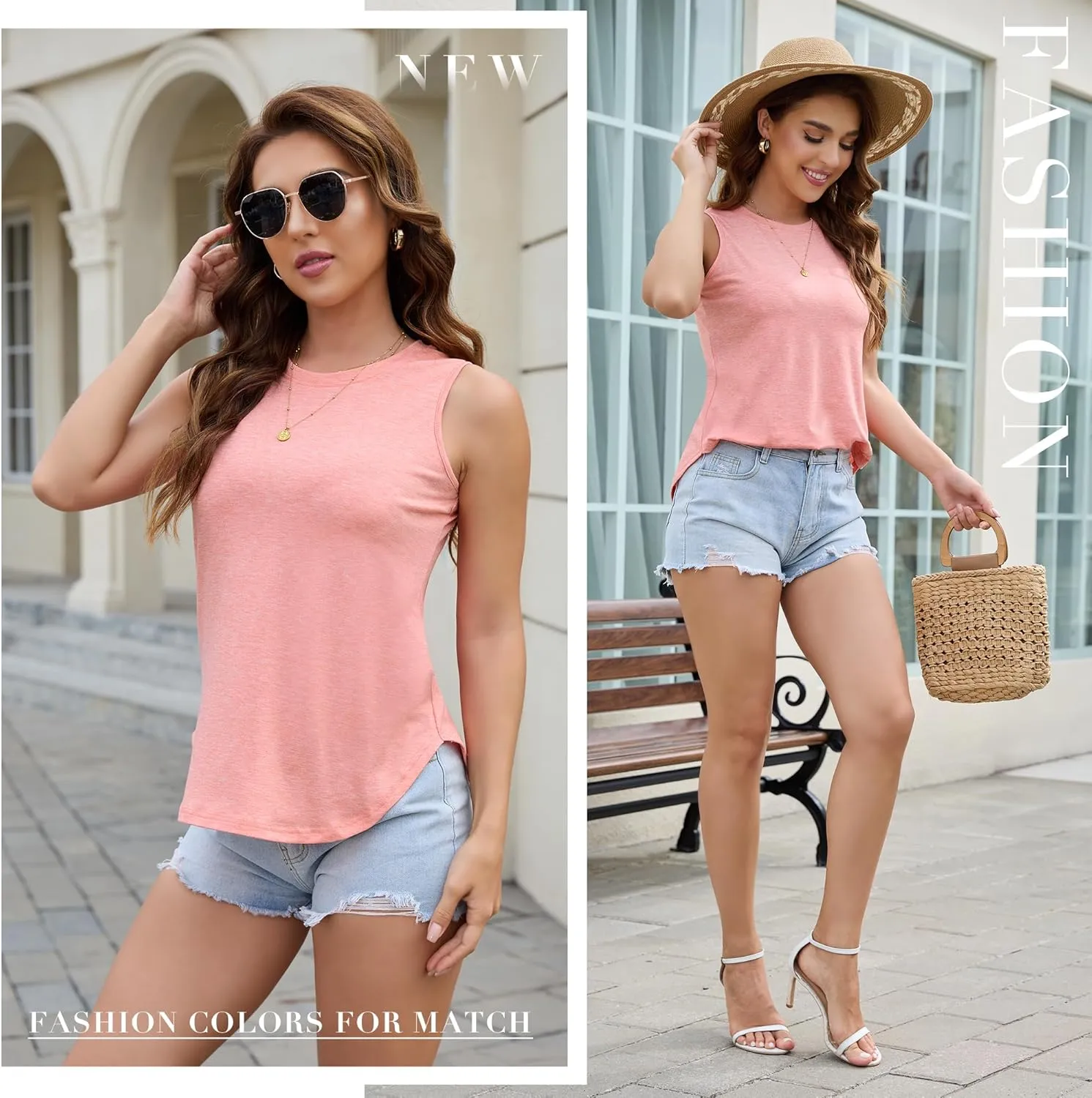 Tank Top for Women 2025 Summer 3/5 Pack Sleeveless Loose Fit Round Neck Flowy Casual Shirts with Curved Hem Outfits