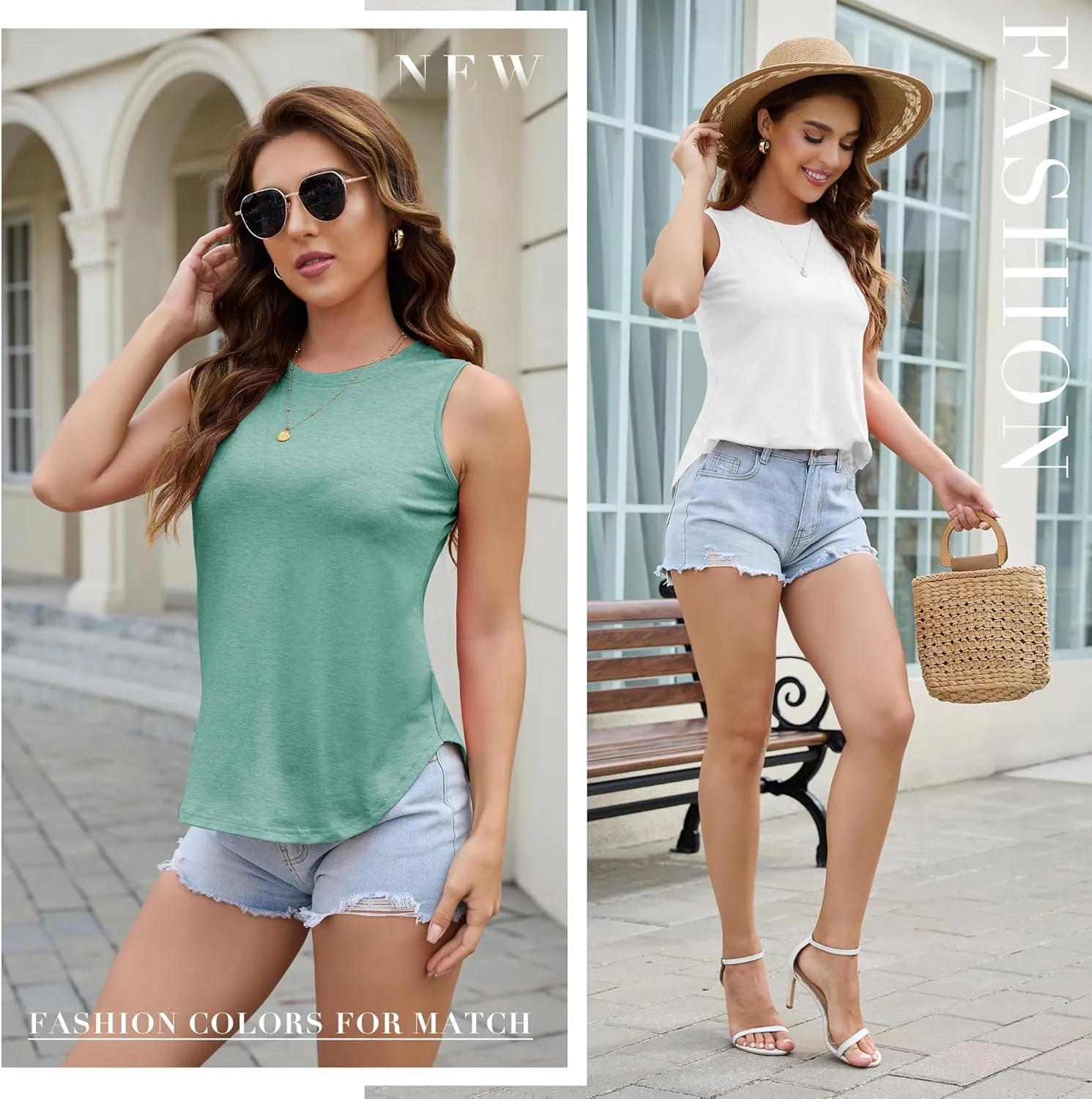 Tank Top for Women 2025 Summer 3/5 Pack Sleeveless Loose Fit Round Neck Flowy Casual Shirts with Curved Hem Outfits