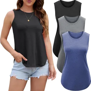 Tank Top for Women 2025 Summer 3/5 Pack Sleeveless Loose Fit Round Neck Flowy Casual Shirts with Curved Hem Outfits