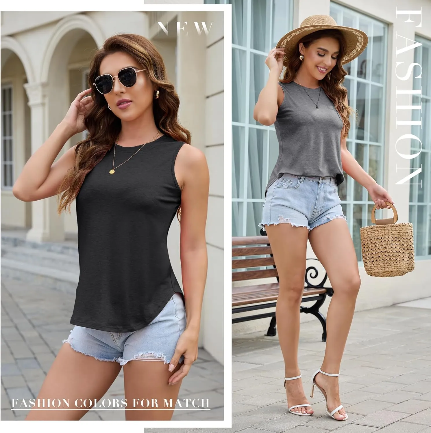 Tank Top for Women 2025 Summer 3/5 Pack Sleeveless Loose Fit Round Neck Flowy Casual Shirts with Curved Hem Outfits