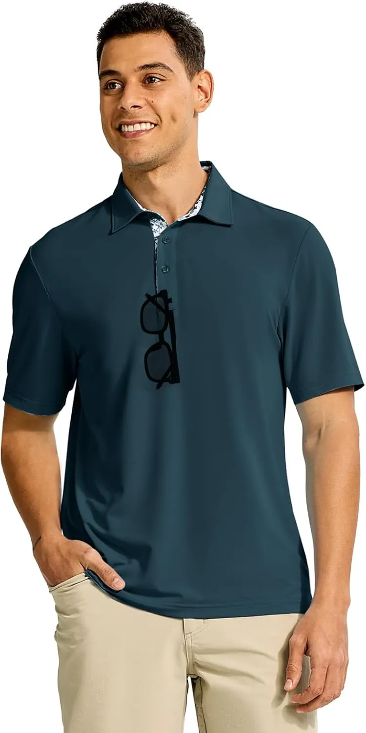 TBMPOY Men's Polo Shirts Short Sleeve 3-Button Golf Moisture Wicking Athletic Tennis T-Shirts Casual Collared Shirt