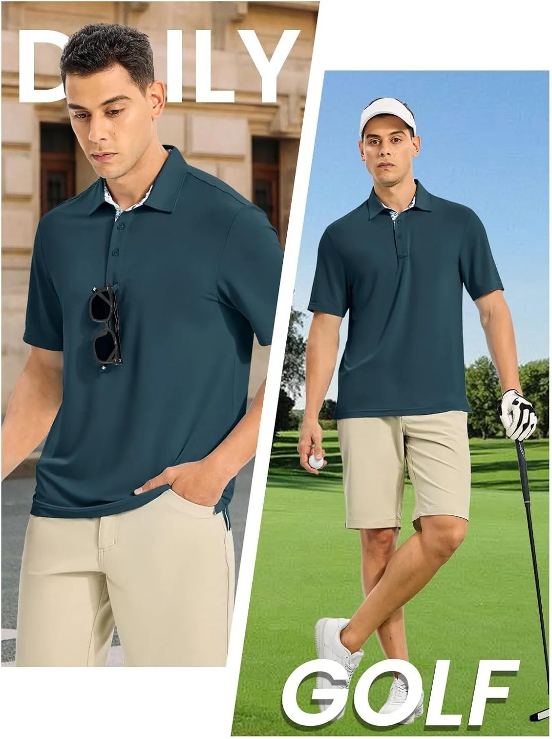 TBMPOY Men's Polo Shirts Short Sleeve 3-Button Golf Moisture Wicking Athletic Tennis T-Shirts Casual Collared Shirt