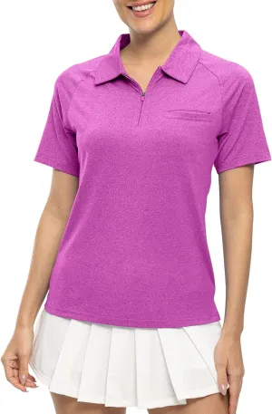TBMPOY Women's Golf Polo Shirts Short Sleeve UPF 50  Dry Fit Athletic Tennis T-Shirts Zip Up Athletic Sports Shirt