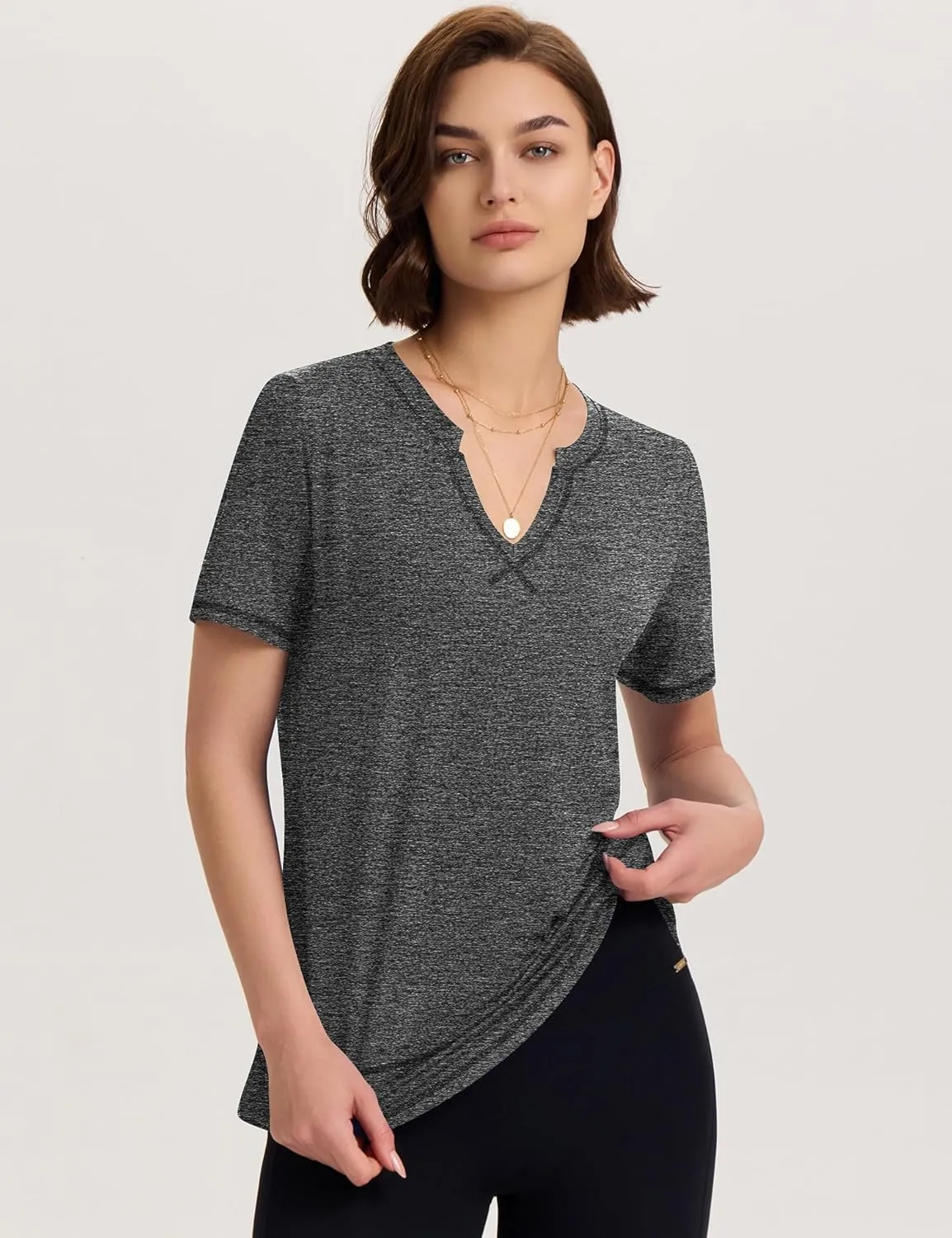 TCOT Women's Short Sleeve Workout Tops Loose Fit Athletic Tees V Neck Running Shirts Yoga Tee Gym Shirts