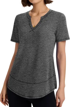 TCOT Women's Short Sleeve Workout Tops Loose Fit Athletic Tees V Neck Running Shirts Yoga Tee Gym Shirts