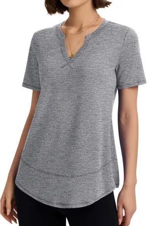 TCOT Women's Short Sleeve Workout Tops Loose Fit Athletic Tees V Neck Running Shirts Yoga Tee Gym Shirts