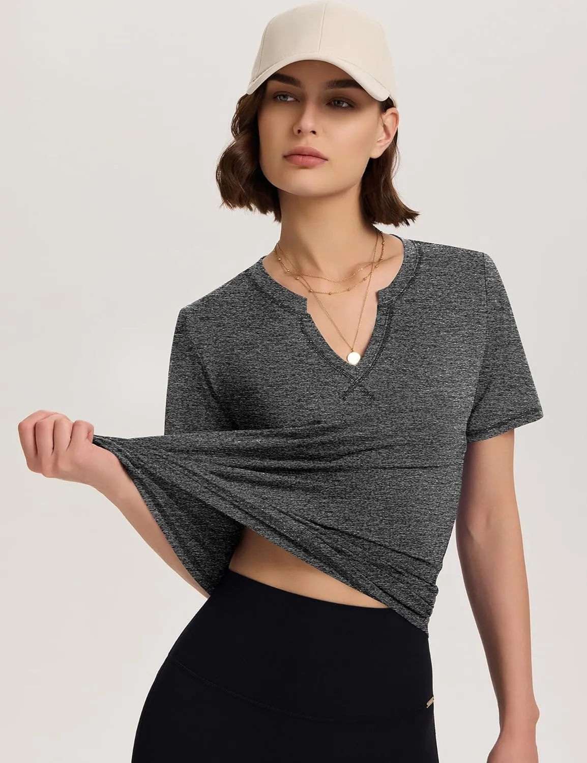 TCOT Women's Short Sleeve Workout Tops Loose Fit Athletic Tees V Neck Running Shirts Yoga Tee Gym Shirts