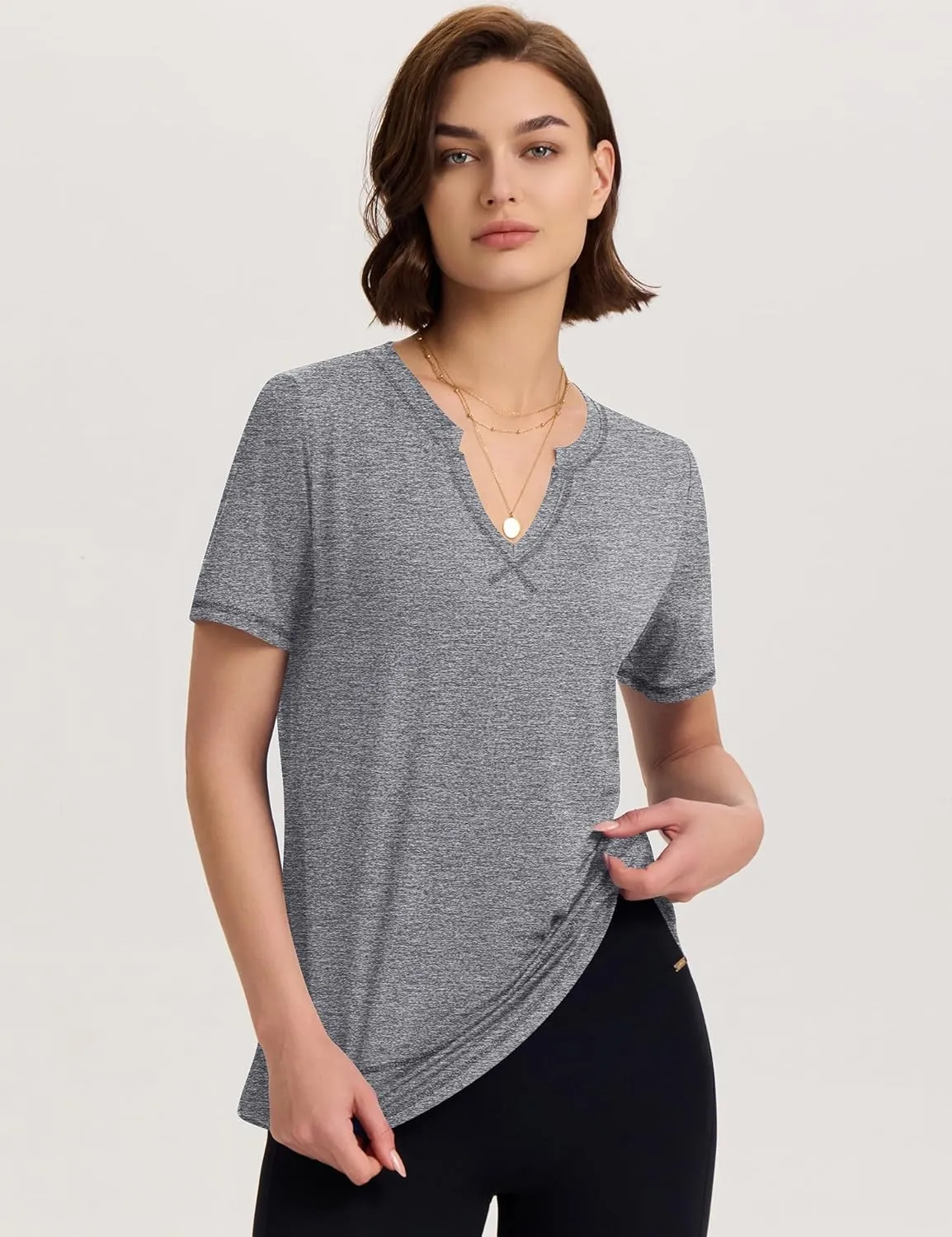 TCOT Women's Short Sleeve Workout Tops Loose Fit Athletic Tees V Neck Running Shirts Yoga Tee Gym Shirts