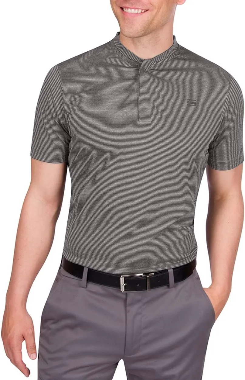 Three Sixty Six Men's Short Sleeve Collarless Golf Polo - Lightweight, Moisture-Wicking, Quick Dry, Stretch Fabric