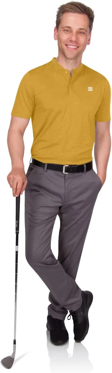 Three Sixty Six Men's Short Sleeve Collarless Golf Polo - Lightweight, Moisture-Wicking, Quick Dry, Stretch Fabric