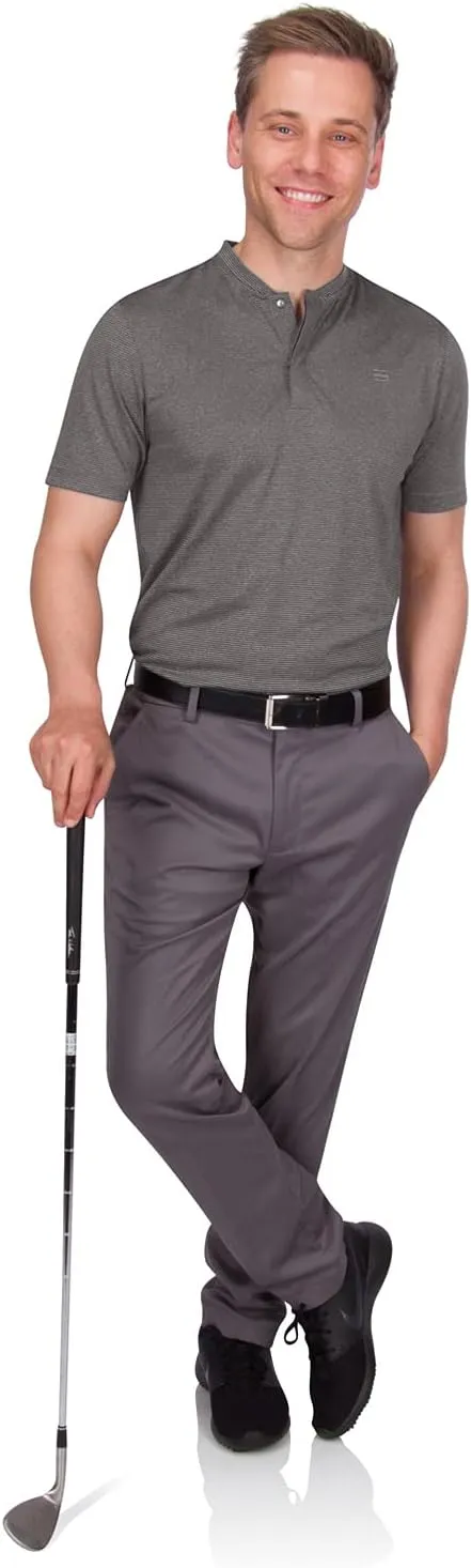 Three Sixty Six Men's Short Sleeve Collarless Golf Polo - Lightweight, Moisture-Wicking, Quick Dry, Stretch Fabric