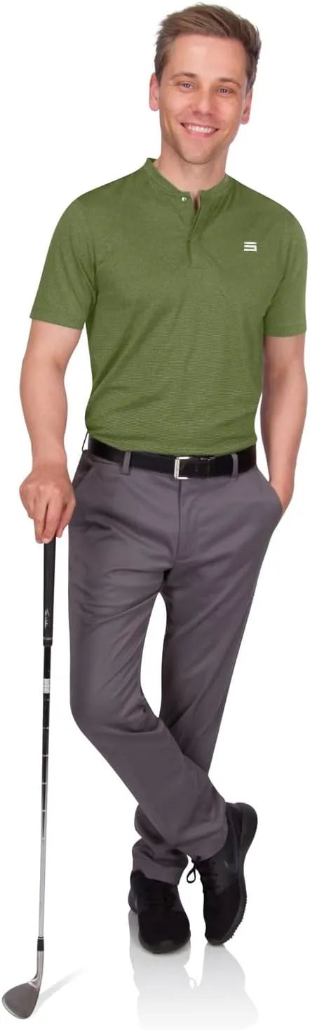 Three Sixty Six Men's Short Sleeve Collarless Golf Polo - Lightweight, Moisture-Wicking, Quick Dry, Stretch Fabric