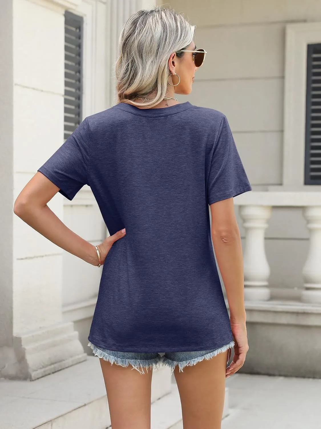 TICTICMIMI Women's V Neck Short Sleeve Tops Summer T Shirts Loose Fit Dressy Tees