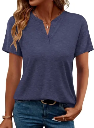 TICTICMIMI Women's V Neck Short Sleeve Tops Summer T Shirts Loose Fit Dressy Tees