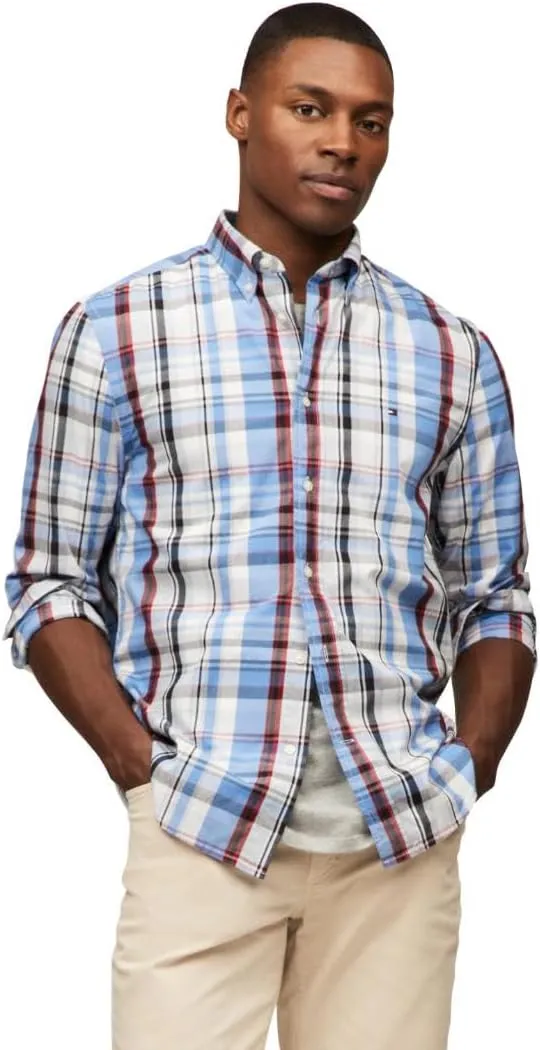 Tommy Hilfiger Long Sleeve Poplin Regular Fit, Men's Button Down Shirts, Also Available in Big and Tall