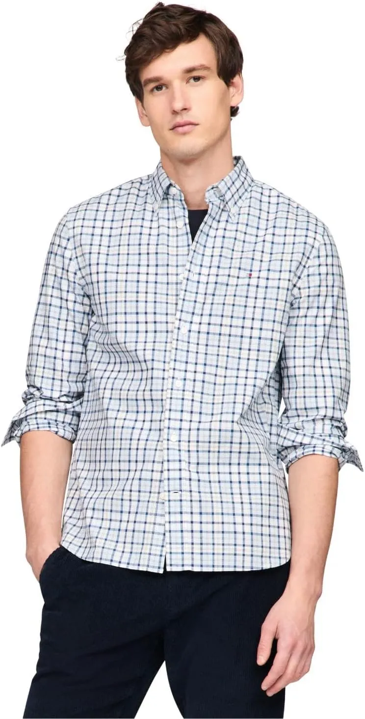 Tommy Hilfiger Long Sleeve Poplin Regular Fit, Men's Button Down Shirts, Also Available in Big and Tall