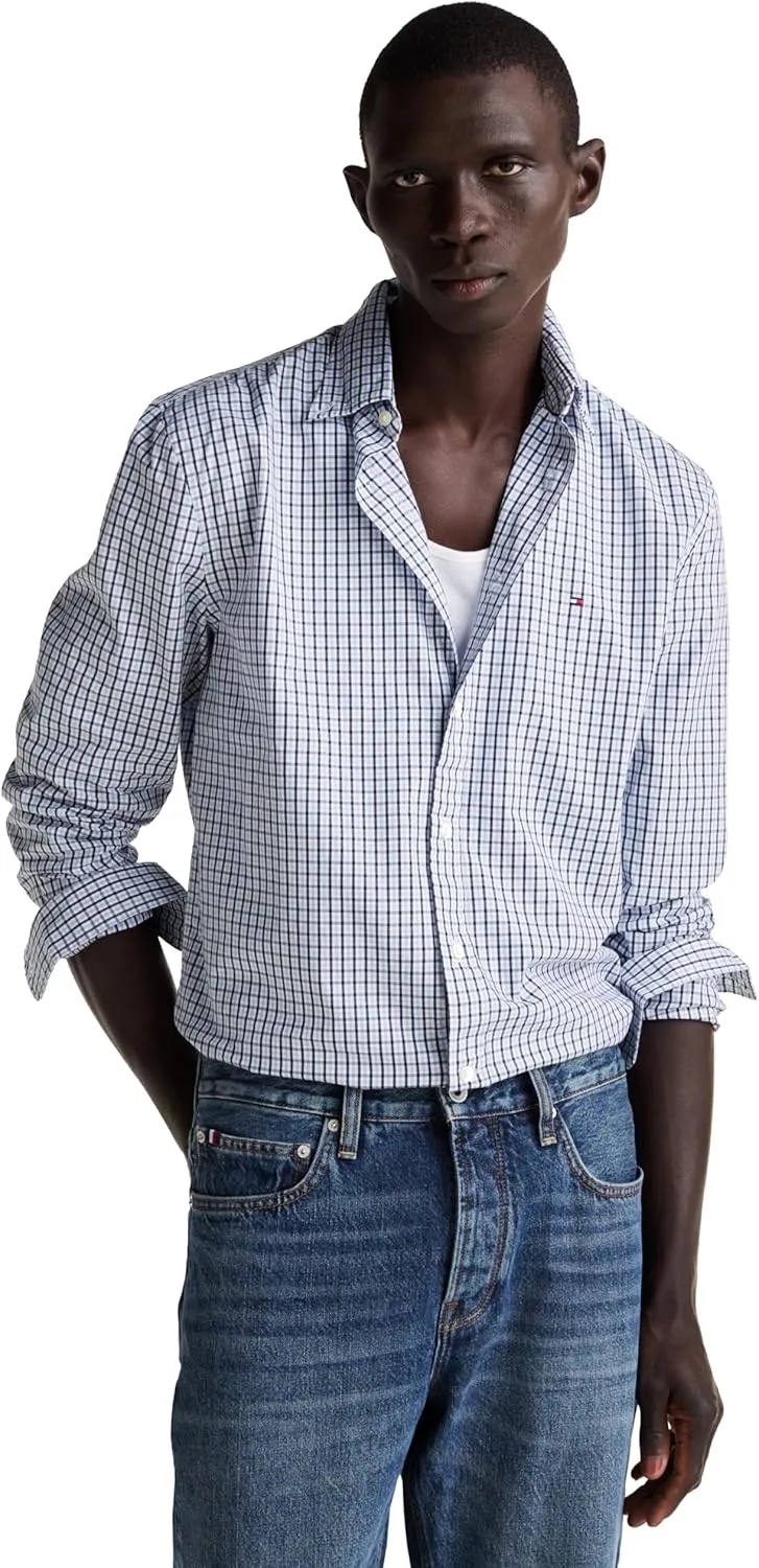 Tommy Hilfiger Long Sleeve Poplin Regular Fit, Men's Button Down Shirts, Also Available in Big and Tall