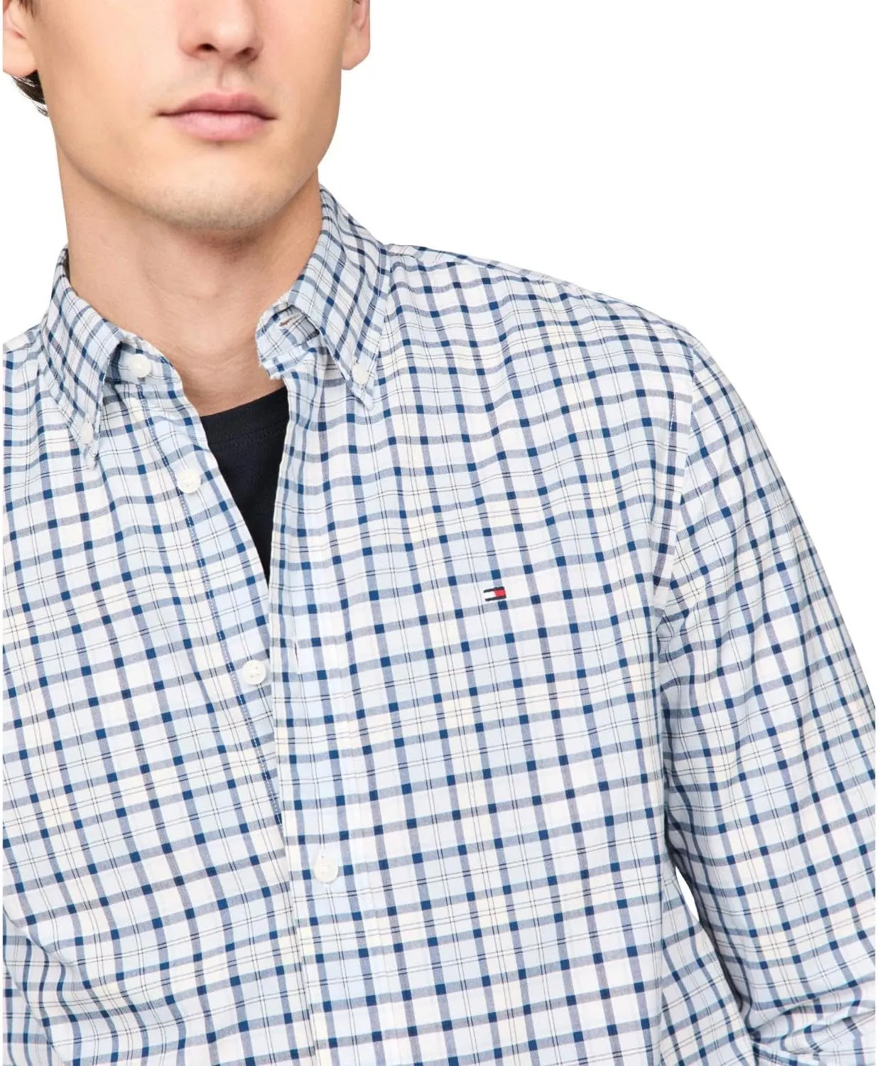 Tommy Hilfiger Long Sleeve Poplin Regular Fit, Men's Button Down Shirts, Also Available in Big and Tall