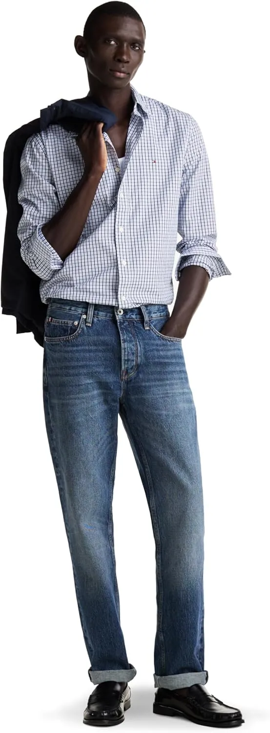Tommy Hilfiger Long Sleeve Poplin Regular Fit, Men's Button Down Shirts, Also Available in Big and Tall