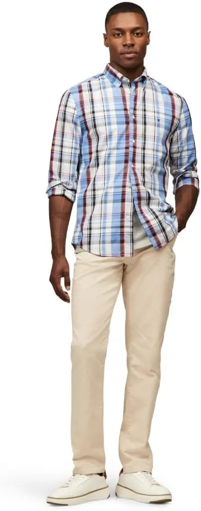 Tommy Hilfiger Long Sleeve Poplin Regular Fit, Men's Button Down Shirts, Also Available in Big and Tall