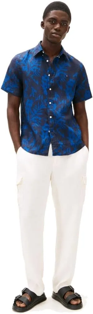 Tommy Hilfiger Men's Short Sleeve Casual Linen Button Down Shirts in Regular Fit
