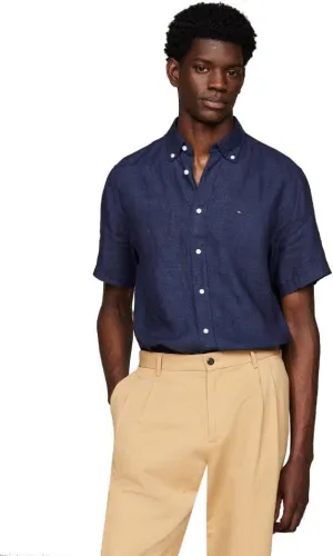 Tommy Hilfiger Men's Short Sleeve Casual Linen Button Down Shirts in Regular Fit