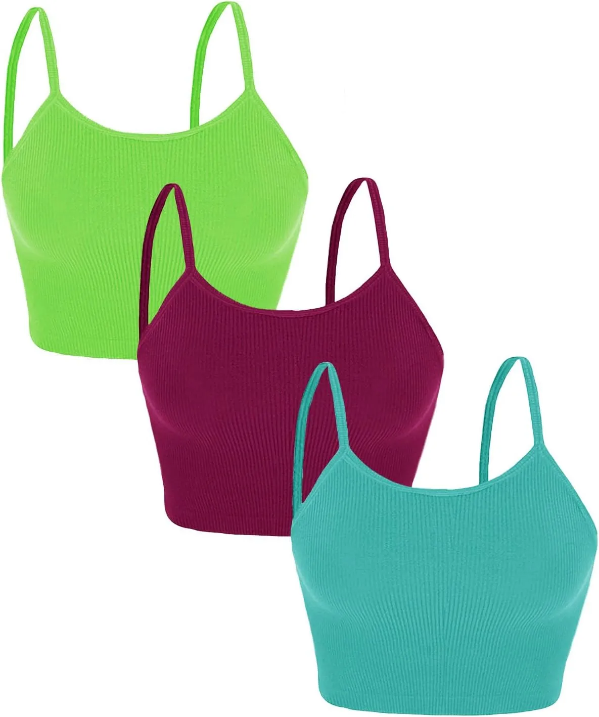 Topstype 3 Pcs Cropped Cami Thick Ribbed Double Layers Womens Crop Tank Tops Layering Undershirt Camisole No Pad