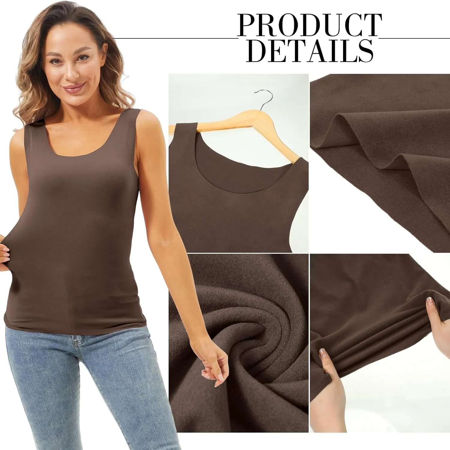 Toulite 4 Pcs Thermal Tank Tops Women Underwear Tops Sleeveless Undershirt for Women Cotton Camisole Warm Base Layer