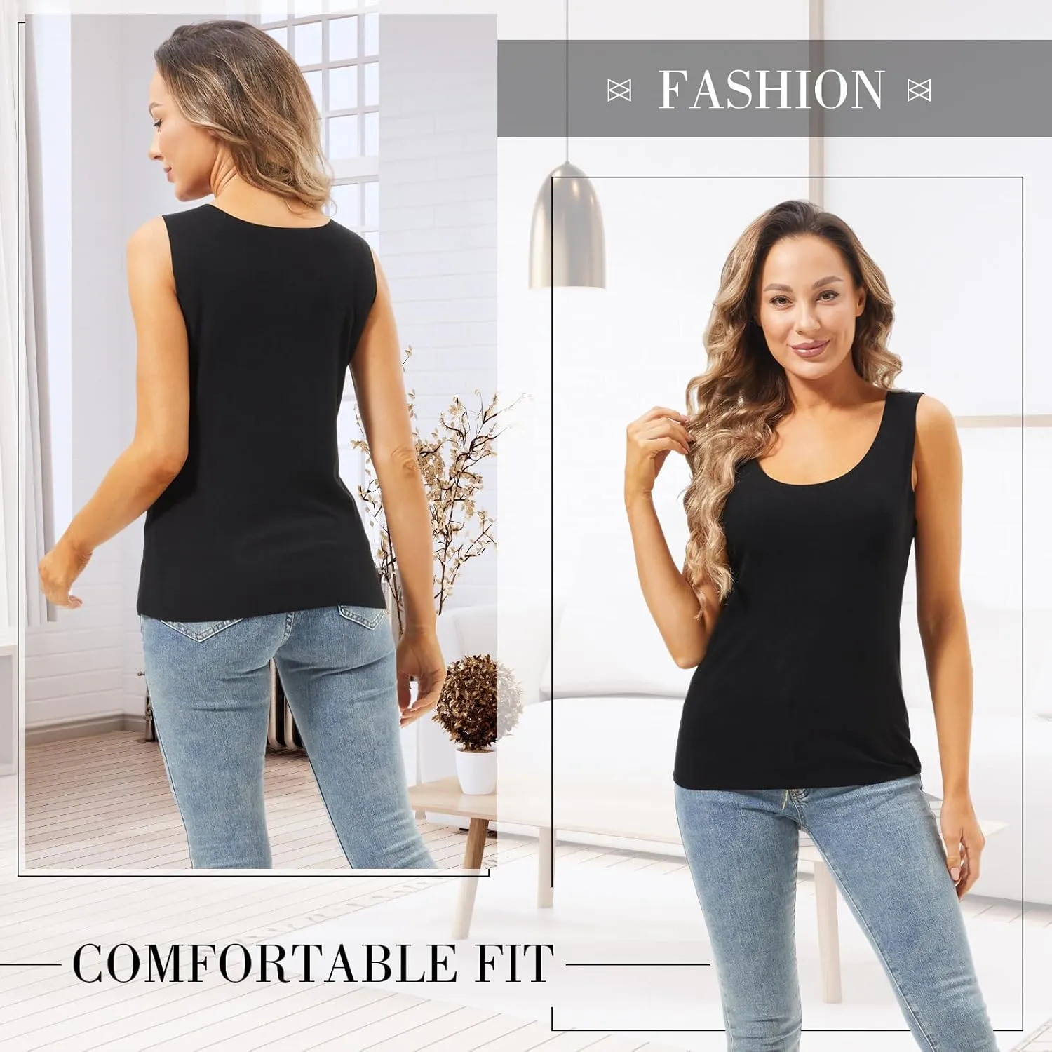 Toulite 4 Pcs Thermal Tank Tops Women Underwear Tops Sleeveless Undershirt for Women Cotton Camisole Warm Base Layer