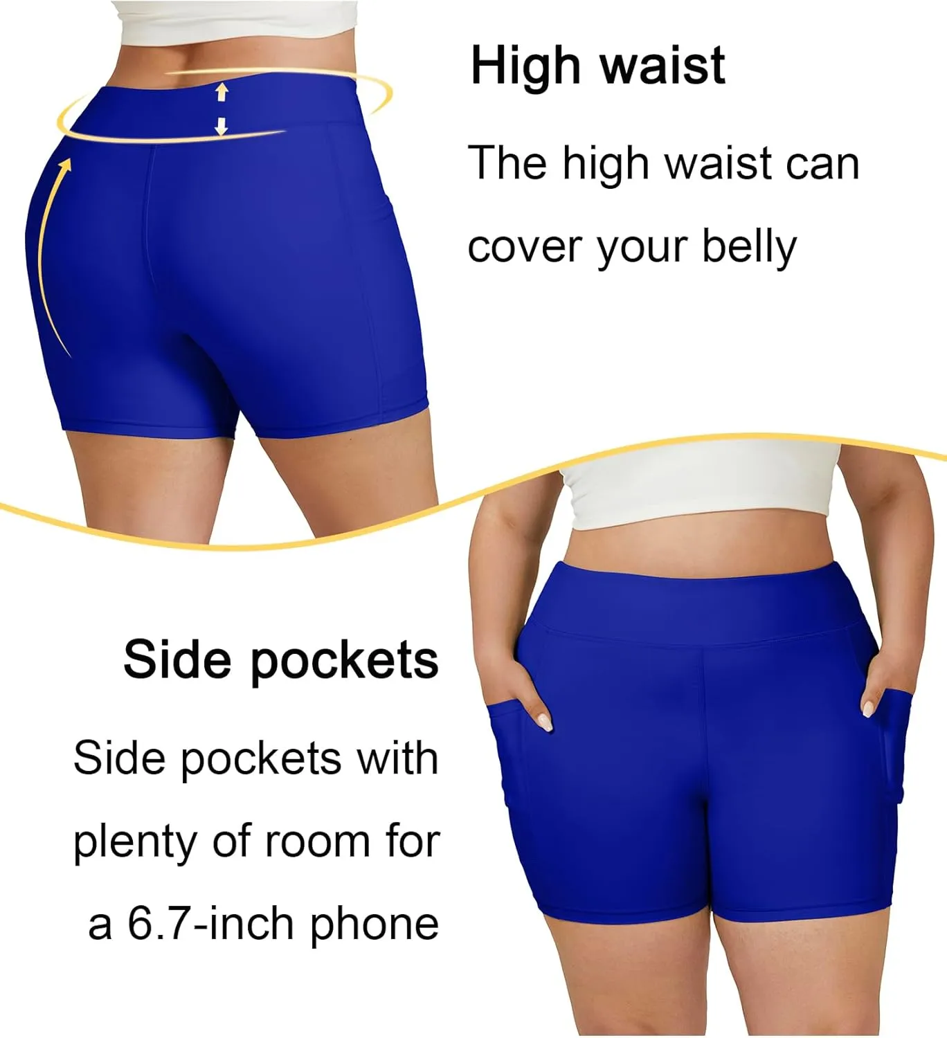 Tournesol Women's Plus Size Swim Shorts High Waisted Swimsuit Bottoms Tankini Boy Shorts Bathing Suit with Pocket 6 inch