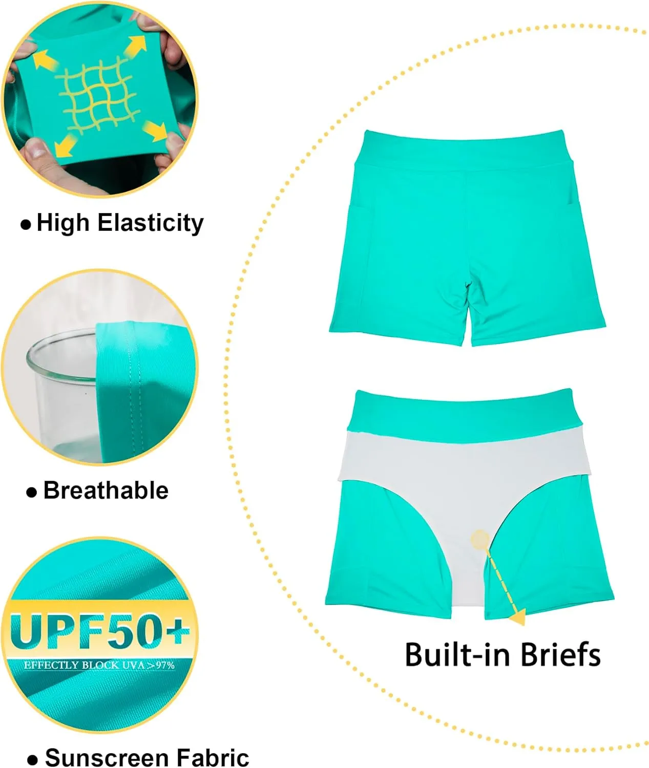 Tournesol Women's Plus Size Swim Shorts High Waisted Swimsuit Bottoms Tankini Boy Shorts Bathing Suit with Pocket 6 inch
