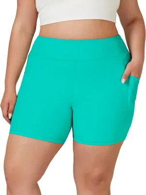 Tournesol Women's Plus Size Swim Shorts High Waisted Swimsuit Bottoms Tankini Boy Shorts Bathing Suit with Pocket 6 inch