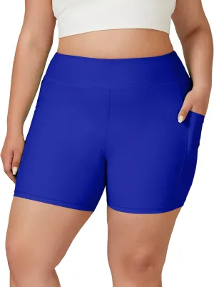 Tournesol Women's Plus Size Swim Shorts High Waisted Swimsuit Bottoms Tankini Boy Shorts Bathing Suit with Pocket 6 inch