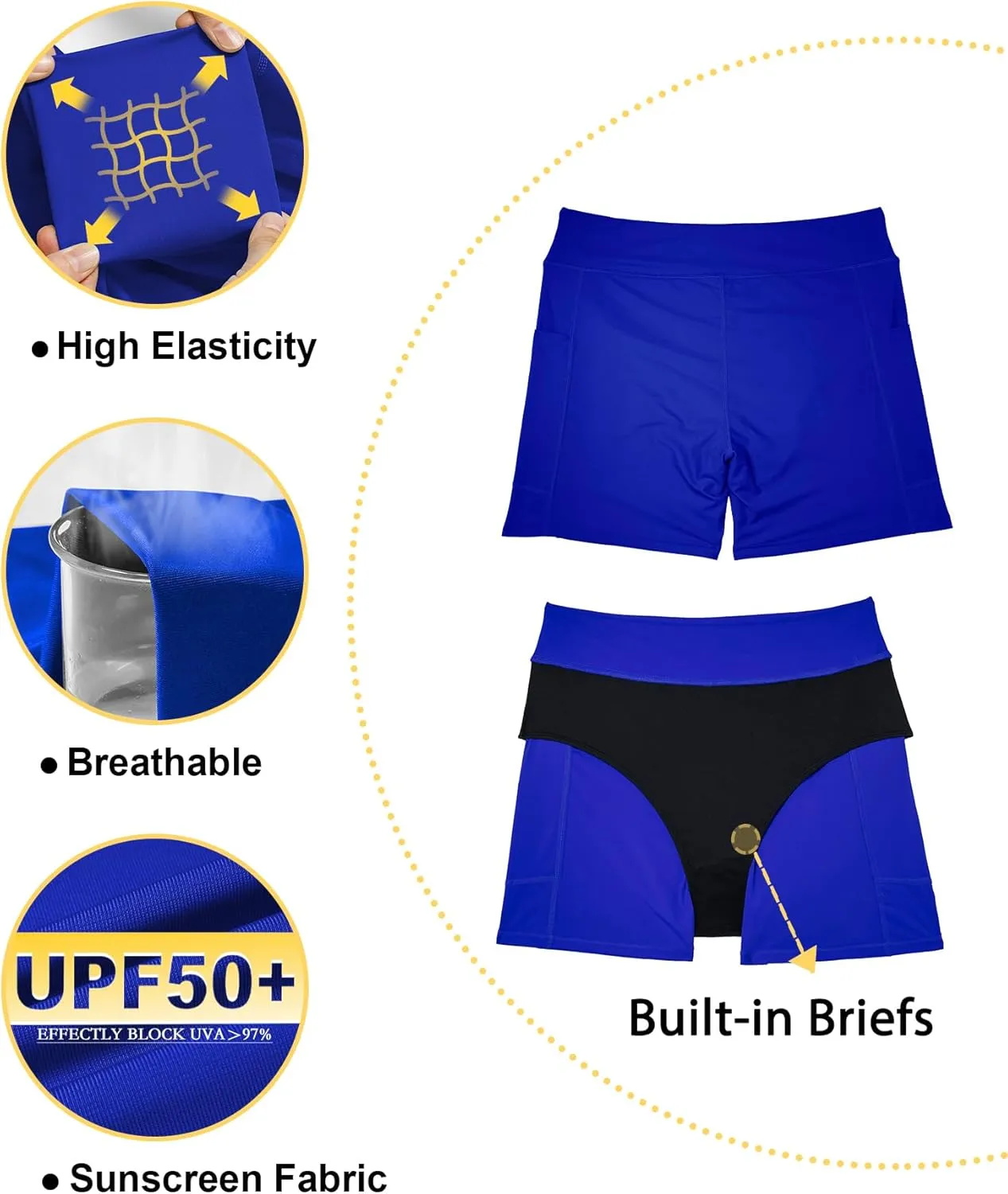 Tournesol Women's Plus Size Swim Shorts High Waisted Swimsuit Bottoms Tankini Boy Shorts Bathing Suit with Pocket 6 inch