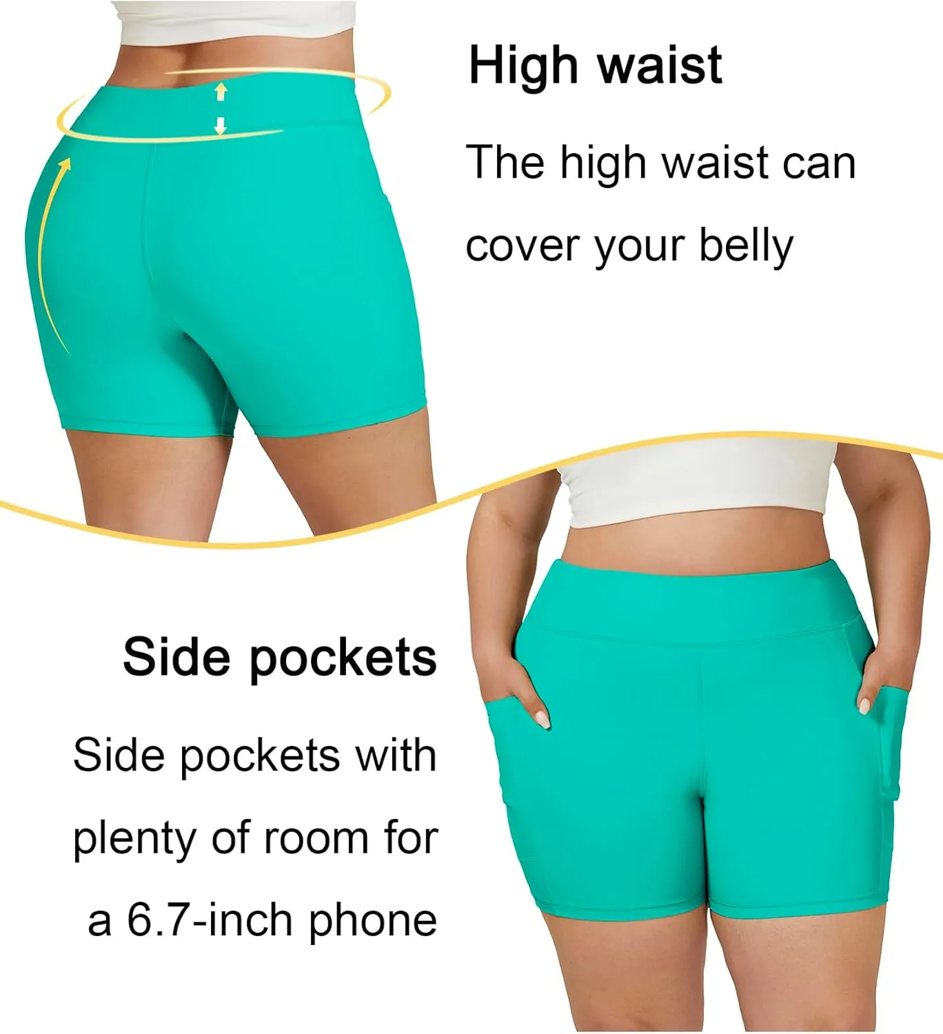 Tournesol Women's Plus Size Swim Shorts High Waisted Swimsuit Bottoms Tankini Boy Shorts Bathing Suit with Pocket 6 inch