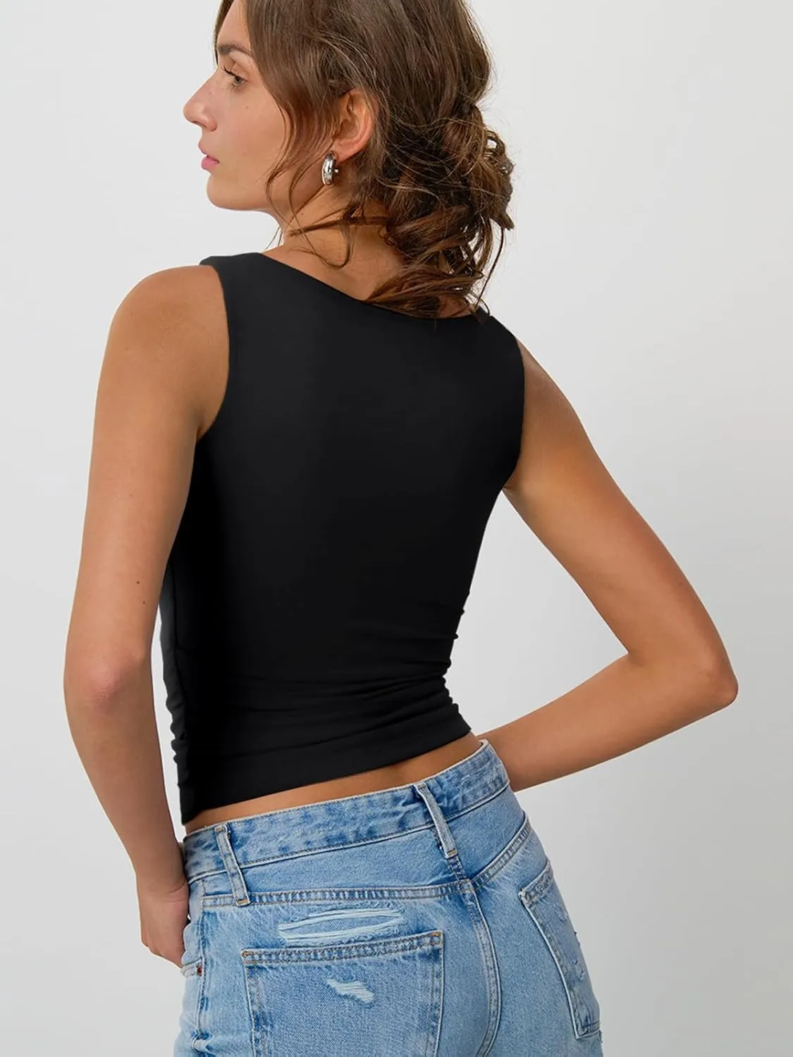 Trendy Queen Womens Going Out Tank Tops 2025 Cowl Neck V Basic Cute Sleeveless Shirts Summer Fashion Outfits Clothes