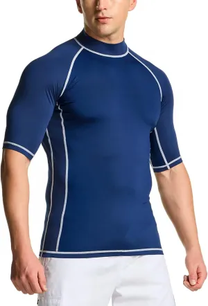 TSLA Men's Rash Guard Swim Shirts, UPF 50  Quick Dry Mid/Short Sleeve Swimming Shirt, UV/SPF Water Surf Shirts