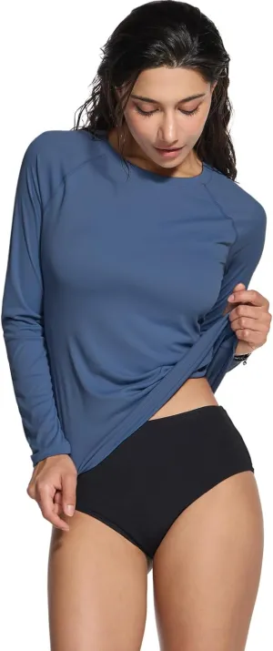 TSLA Women's Long Sleeve Rash Guard Swim Shirts, UPF 50  UV Protection Regular-Fit Quick Dry Water Shirts