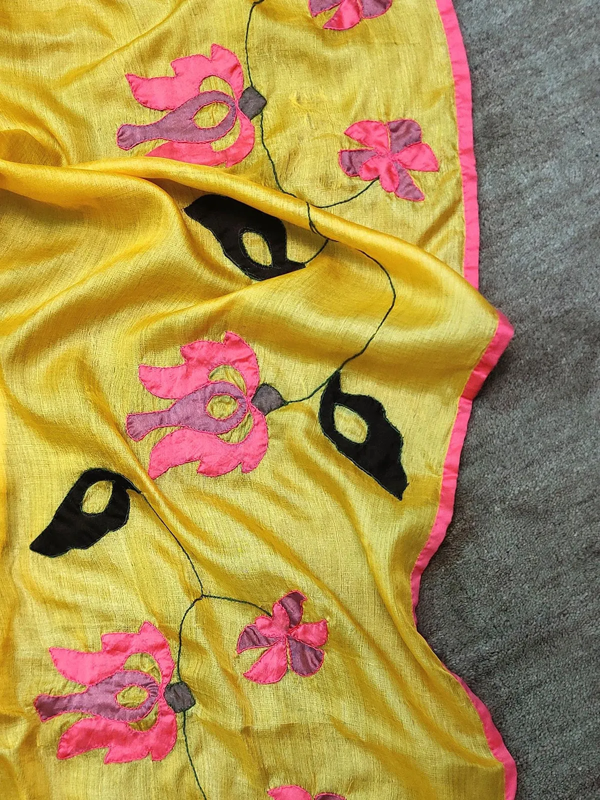 Tussar Silk Applique Yellow Dupatta