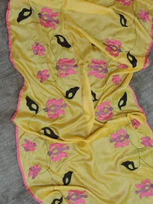 Tussar Silk Applique Yellow Dupatta