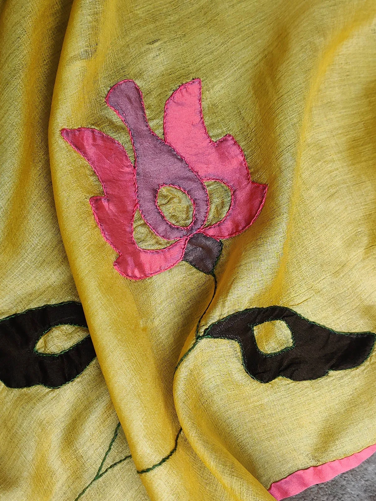 Tussar Silk Applique Yellow Dupatta