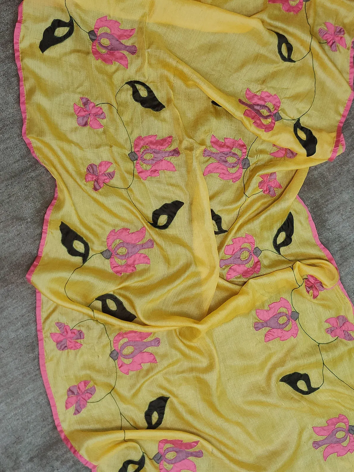 Tussar Silk Applique Yellow Dupatta