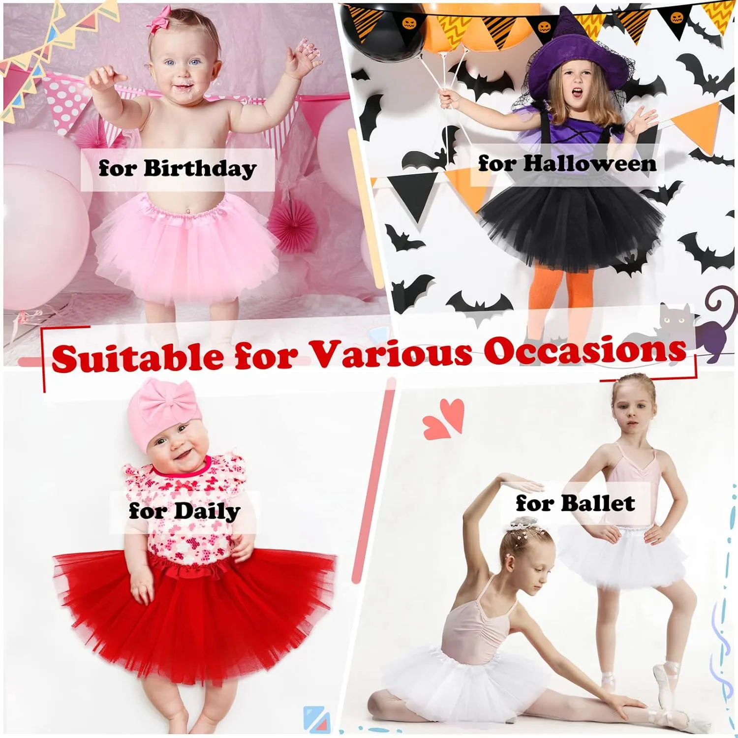 Tutus for Girls - 5 Layers Tulle Skirt for Toddlers, Babies, and Kids - Fluffy Ballet Tutu for Halloween and Infants