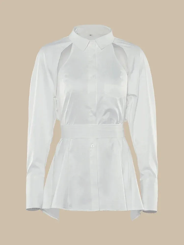 Up Sexy Autumn Collar White Turn-down Long Lace Elegant Sleeve T-shirt