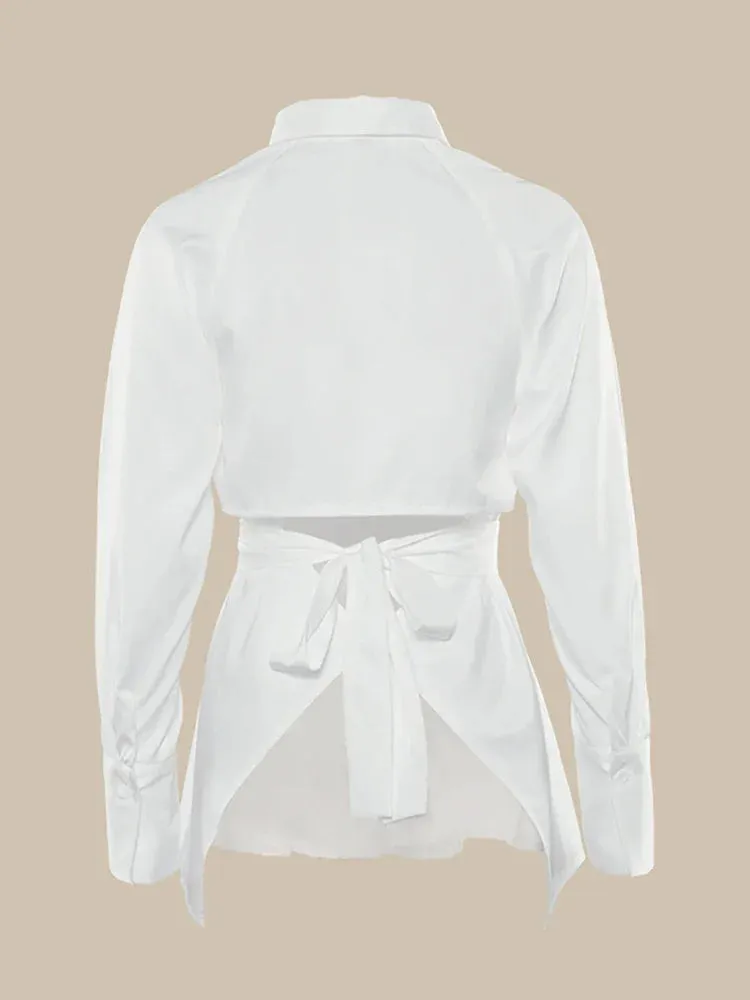 Up Sexy Autumn Collar White Turn-down Long Lace Elegant Sleeve T-shirt
