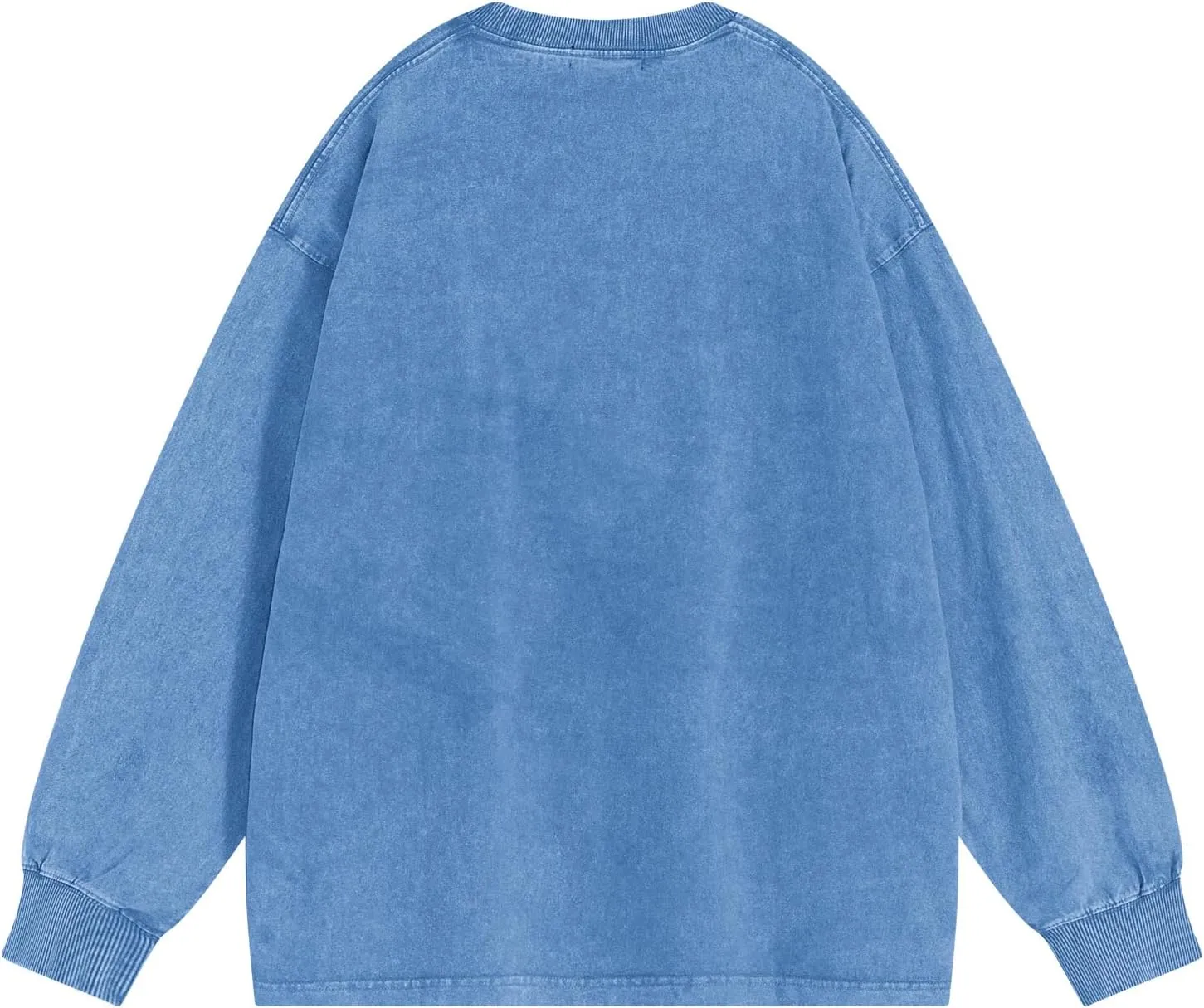 Vamtac Long Sleeve Shirts For Men Oversized Crewneck Sweatshirt Casual Acid Wash Tshirt Cotton T-Shirts Unisex Pullover Top