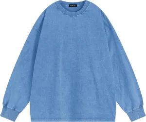 Vamtac Long Sleeve Shirts For Men Oversized Crewneck Sweatshirt Casual Acid Wash Tshirt Cotton T-Shirts Unisex Pullover Top