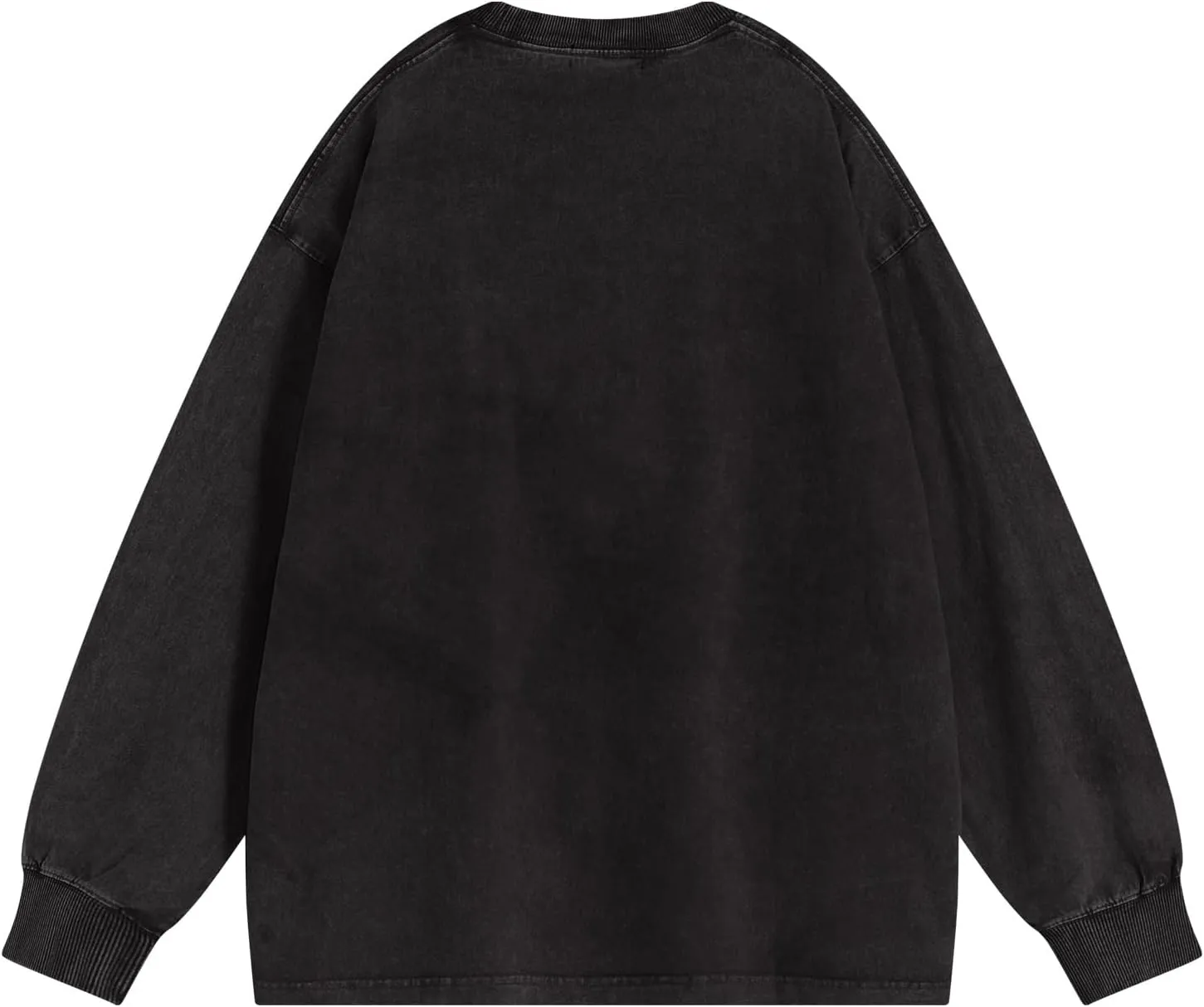 Vamtac Long Sleeve Shirts For Men Oversized Crewneck Sweatshirt Casual Acid Wash Tshirt Cotton T-Shirts Unisex Pullover Top