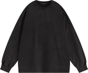 Vamtac Long Sleeve Shirts For Men Oversized Crewneck Sweatshirt Casual Acid Wash Tshirt Cotton T-Shirts Unisex Pullover Top